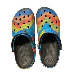 Crocs Classic Rainbow Paint Splatter Clogs Men's 9 Women's 11 Multicolor Comfort
